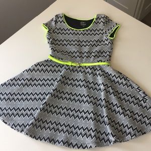 Chic Chevron Kids Dress - Black and Neon Green